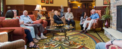 Residents enjoying conversation in a common area