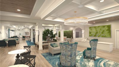 Bright and inviting common area in a senior living facility