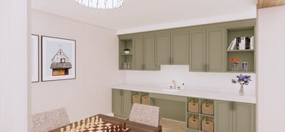 Common area with a chess table and modern decor
