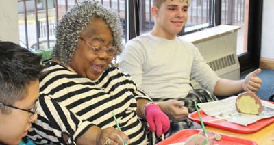 Residents participating in an art activity together