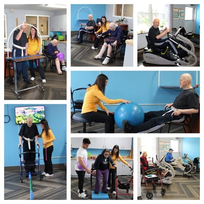 Residents engaging in various therapeutic activities