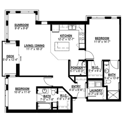 Architectural floor plan of a resident unit