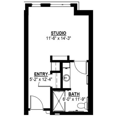Architectural floor plan of a studio unit