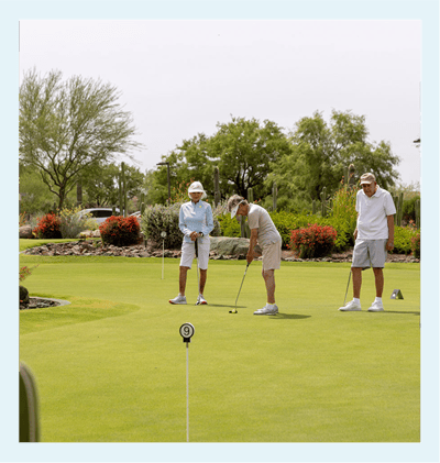 Acacia Health Center at Sagewood, Nursing Home in Phoenix, AZ — Seniors enjoying a game of golf on a green