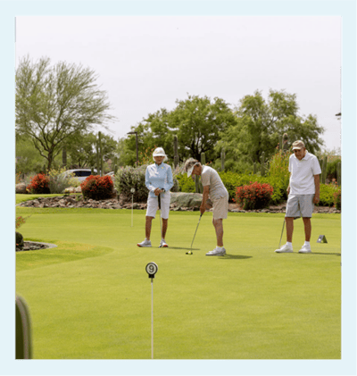 Acacia Health Center at Sagewood, Nursing Home in Phoenix, AZ — Seniors playing golf on a well-maintained green