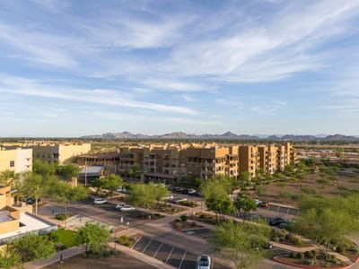 Aerial view of the Acacia Health Center building and surroundings