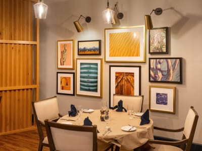 Interior dining room with artwork on the walls