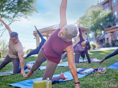 Acacia Health Center at Sagewood, Nursing Home in Phoenix, AZ — Seniors participating in an outdoor yoga class