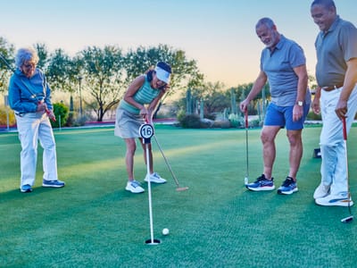 Acacia Health Center at Sagewood, Nursing Home in Phoenix, AZ — Seniors playing mini-golf on a sunny afternoon
