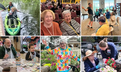 Residents participating in various activities and enjoying outdoors