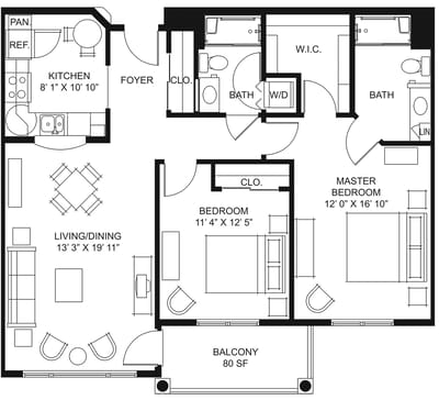 Architectural floor plan of a resident unit