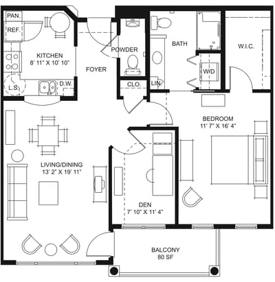 Architectural floor plan of a residential unit