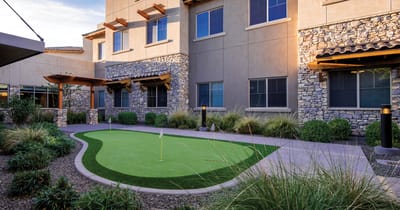 Mini-golf area in a well-maintained garden