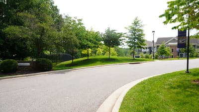 Outdoor space with greenery leading to the facility