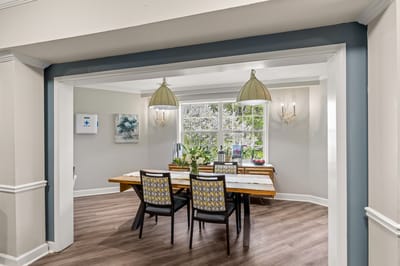 Bright dining area with modern furnishings