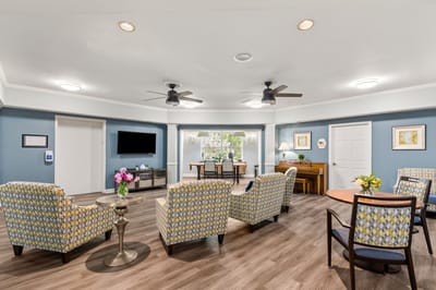 Interior view of a common area with seating and decor