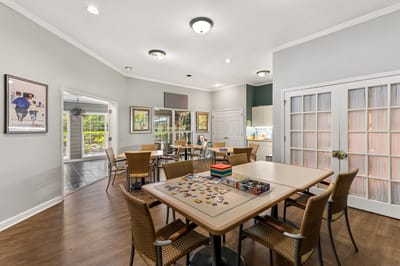Activity room with tables and games set up