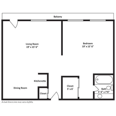 Architectural floor plan of a living unit with dimensions