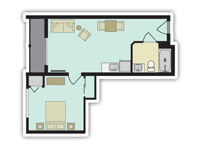 Architectural floor plan of a resident room