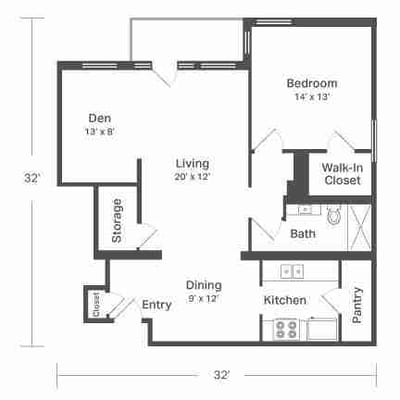 Architectural floor plan of a living space layout