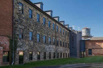 Exterior view of a large brick building