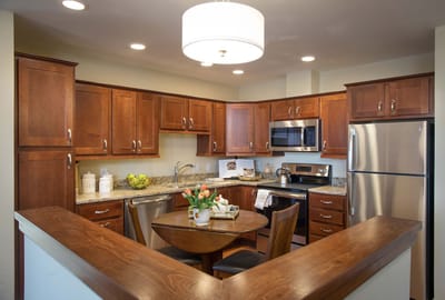 Modern kitchen interior of a senior living unit