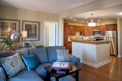 Cozy interior of a senior living apartment with kitchen