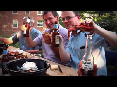 Residents enjoying a crab feast outdoors