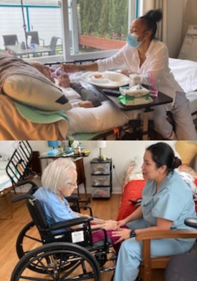 Staff assisting residents in a care environment