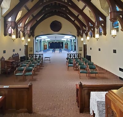 Interior view of a large, spacious community hall