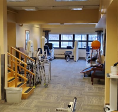 Interior view of a therapy room with equipment
