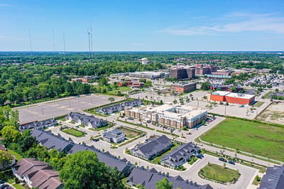 Aerial view of the assisted living community and surroundings