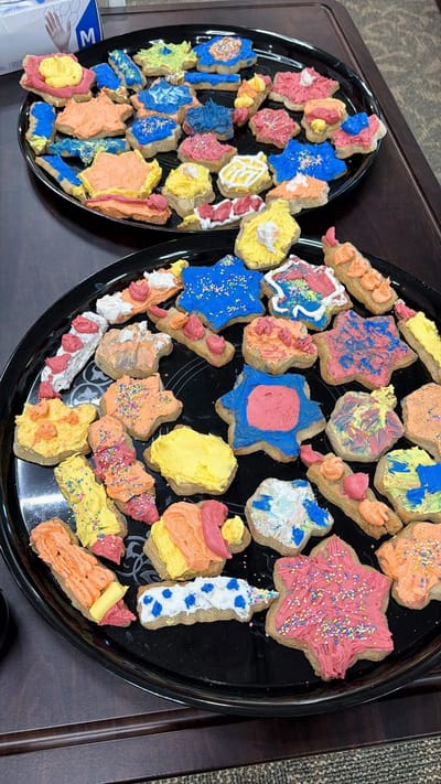 Colorful handmade cookies displayed on trays