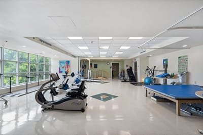 Interior view of a rehabilitation gym with equipment
