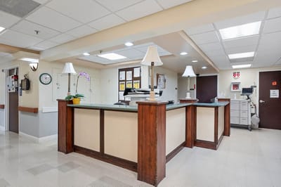 Reception area of a senior care facility with a clean design