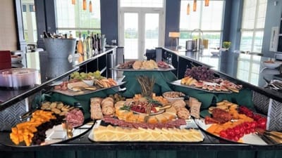 A beautifully arranged food display in the dining area