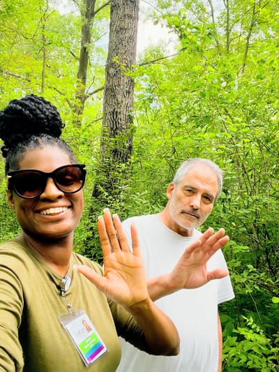 Staff member and resident enjoying nature together
