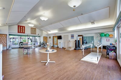 Bright interior space with therapy equipment