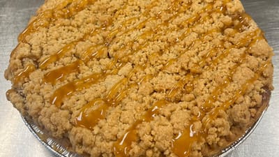 Close-up of a caramel apple pie