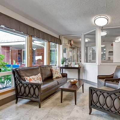 Bright and inviting common area with seating