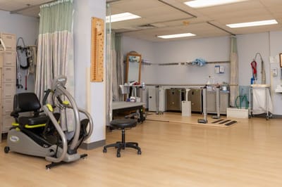 Rehabilitation equipment in a therapy room