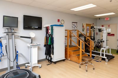 Interior view of a therapy room with equipment