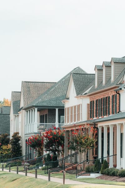 Exterior view of residential-style senior living buildings