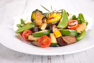 A platter of mixed roasted vegetables