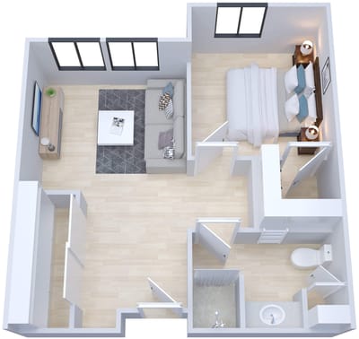 Floor plan layout of a resident room