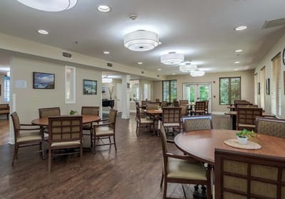 Interior common area with dining tables and chairs