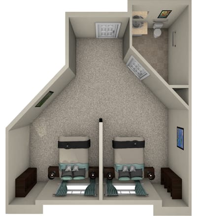 Architectural floor plan of a resident room layout.