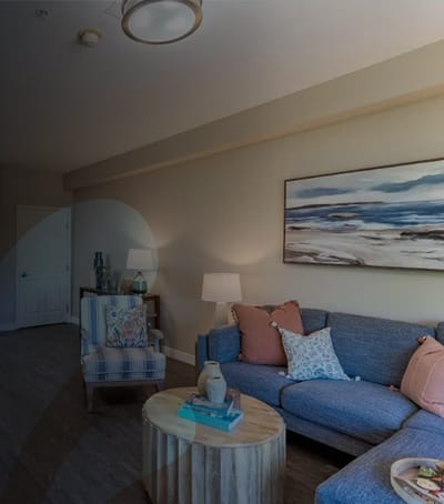 Cozy common area with seating and decor.