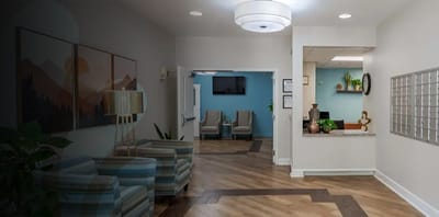 Welcoming interior lobby area with seating