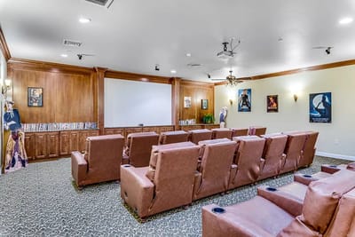 Interior view of a cozy movie theater room